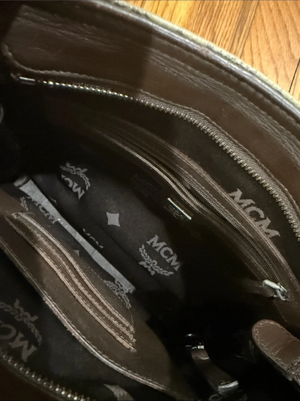 MCM Unisex Monogram Visetos Messenger Bag with Brown Trim